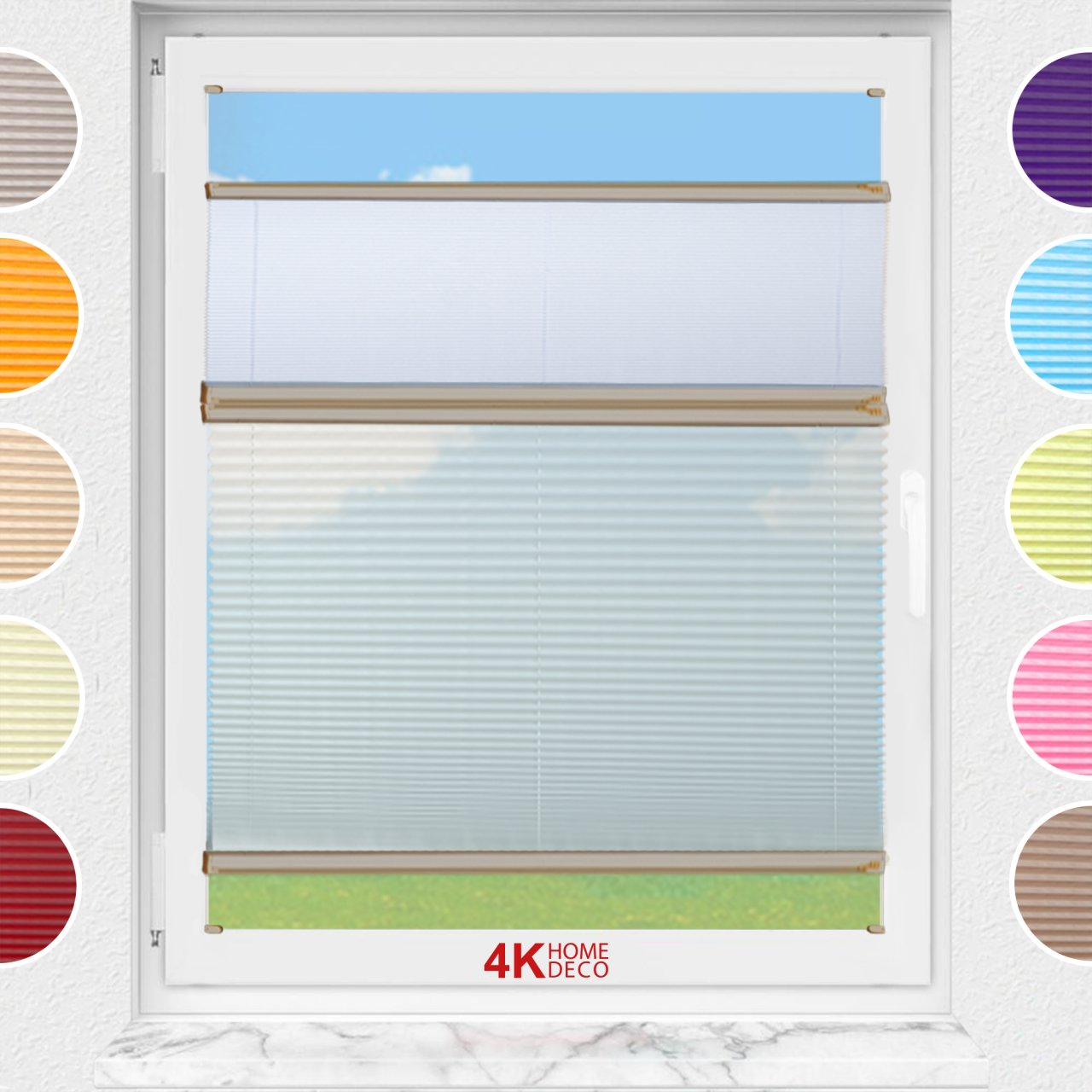 Gece Gündüz Vidalı Plise Perde (Desenli Kumaş) Abelia-Açık Gri -2255 - Bronz