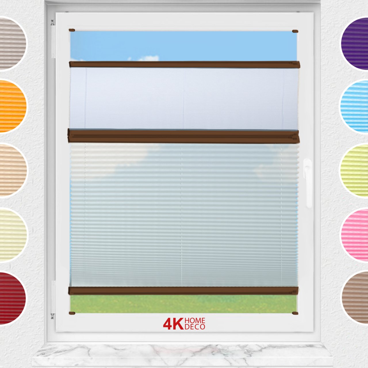 Gece Gündüz Vidalı Plise Perde (Desenli Kumaş) Abelia-Açık Gri -2255 - Kahverengi