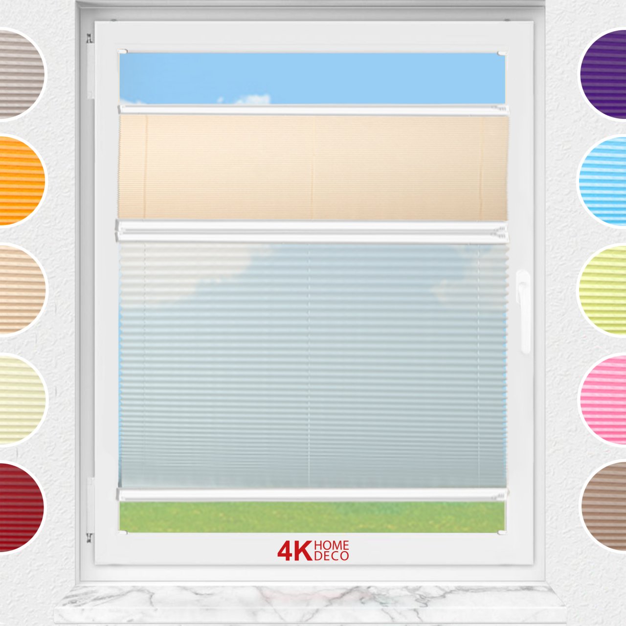 Gece Gündüz Vidalı Plise Perde (Desenli Kumaş) Abelia-Bej -69 - Beyaz