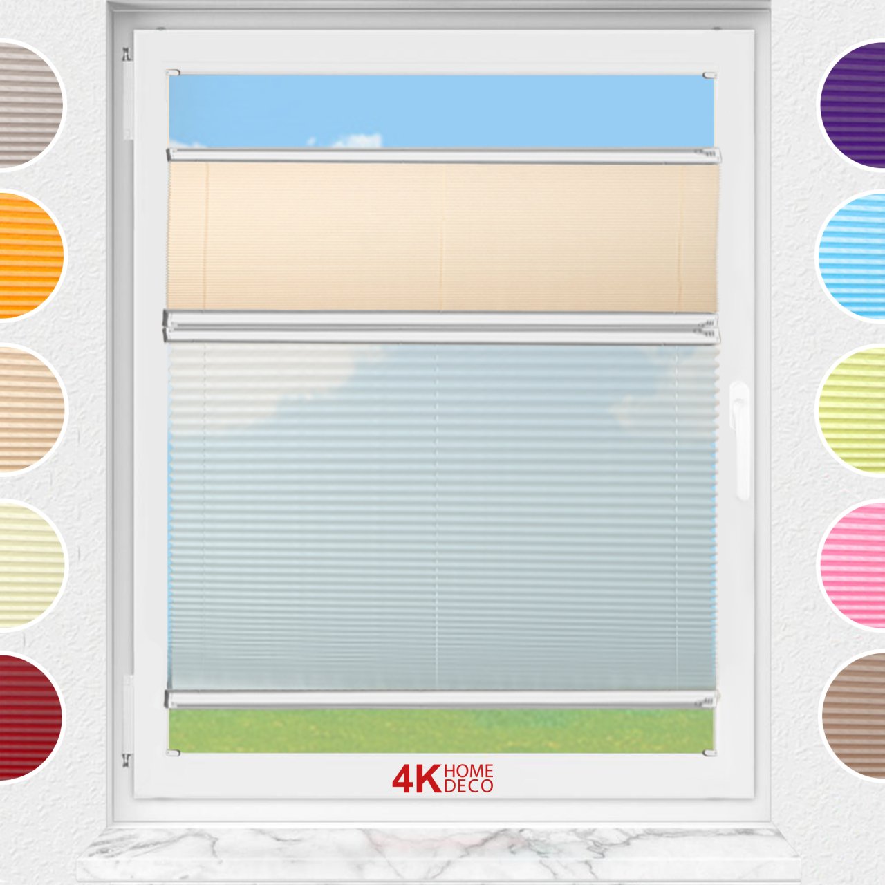 Gece Gündüz Vidalı Plise Perde (Desenli Kumaş) Abelia-Bej -69 - Gümüş Gri