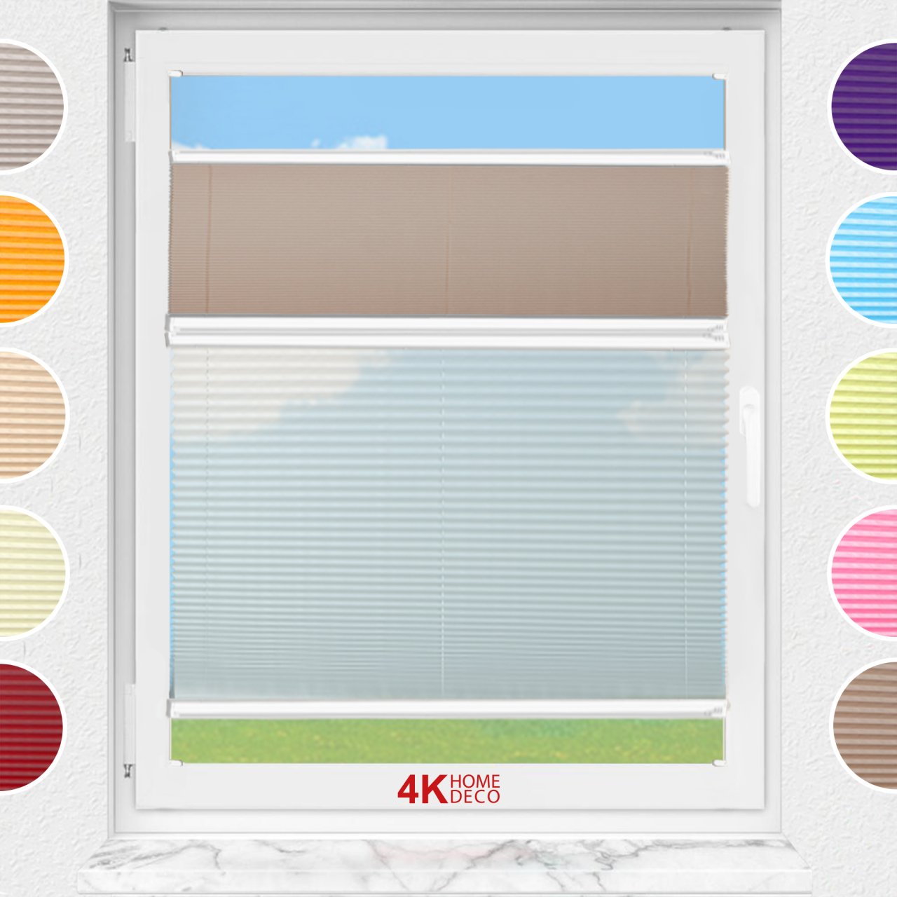 Gece Gündüz Vidalı Plise Perde (Desenli Kumaş) Abelia-Kahverengi -705 - Bronz