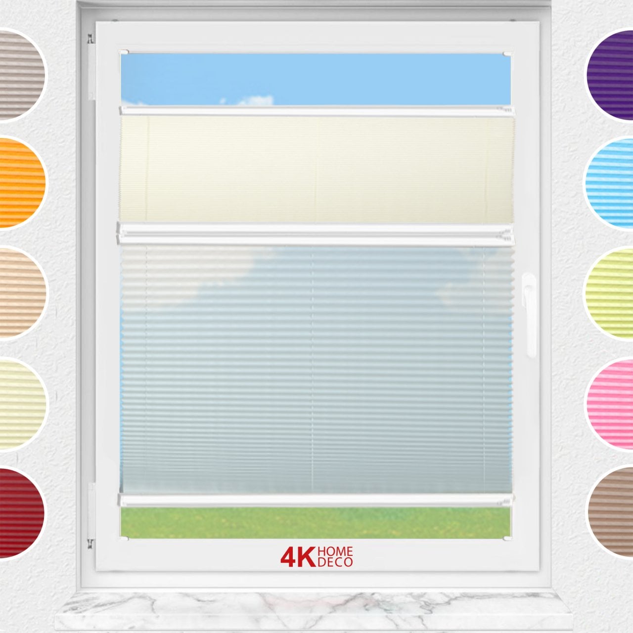 Gece Gündüz Vidalı Plise Perde (Desenli Kumaş) Abelia-Krem -502 - Beyaz