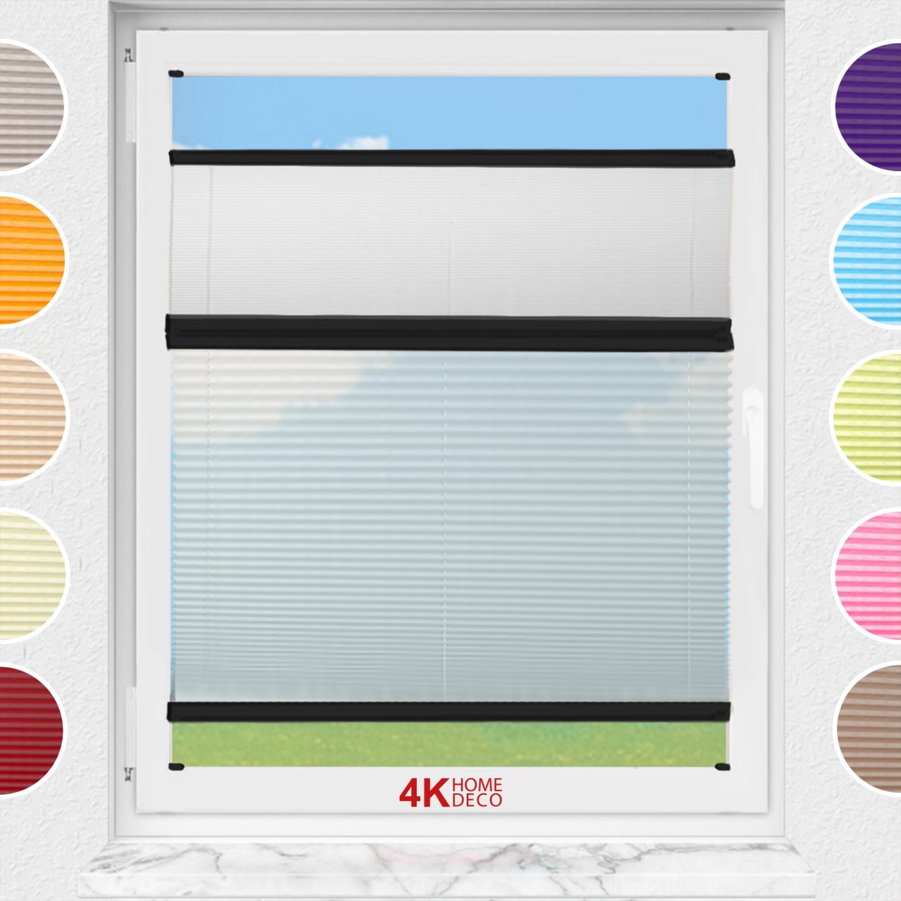 Gece Gündüz Vidalı Plise Perde (Desenli Kumaş) Lotus-A.Gri 3077 - Siyah