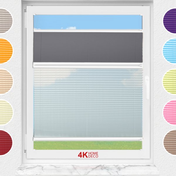 Gece Gündüz Vidalı Plise Perde (Desenli Kumaş) Lotus-Antresit Gri -2421 - Beyaz