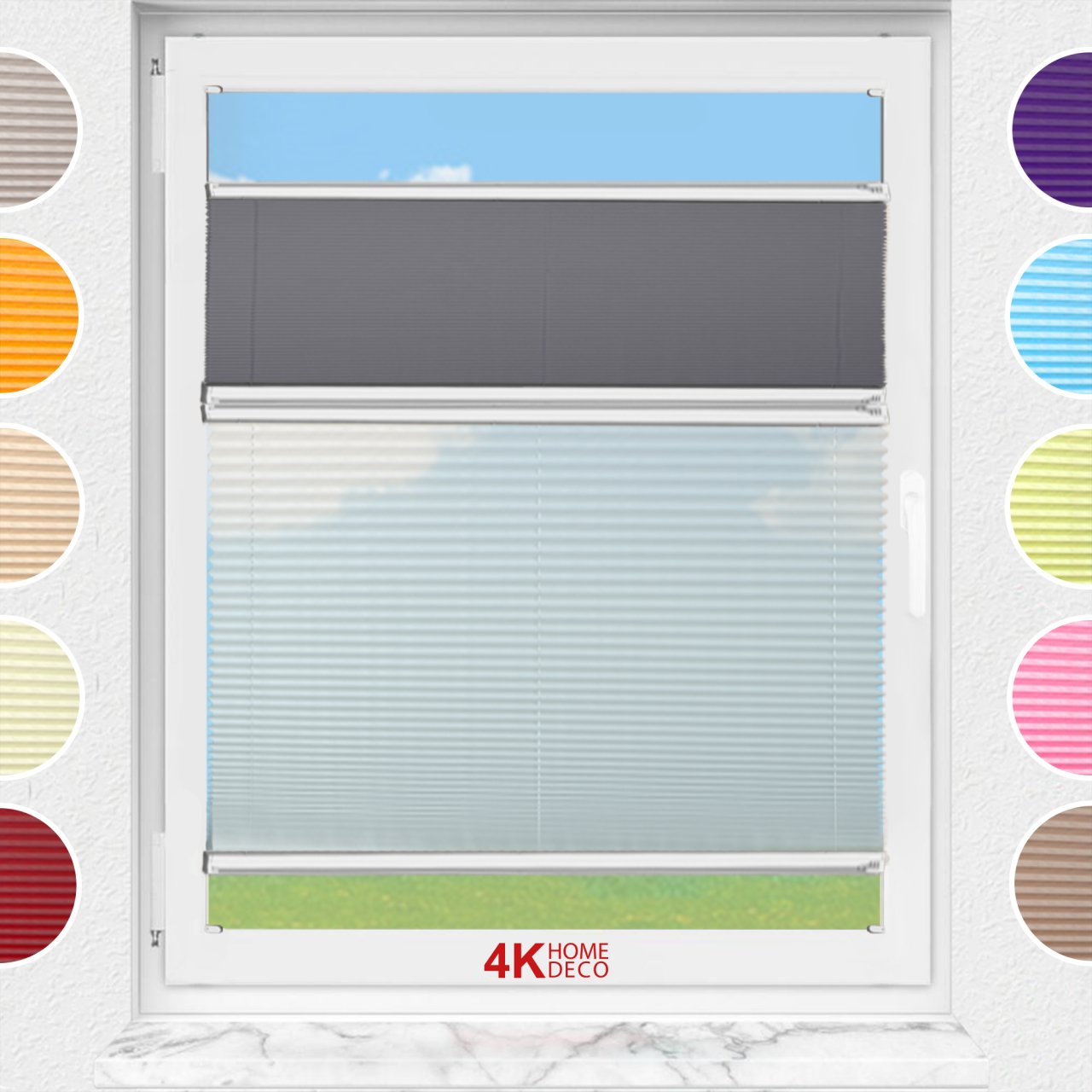 Gece Gündüz Vidalı Plise Perde (Desenli Kumaş) Lotus-Antresit Gri -2421 - Gümüş Gri