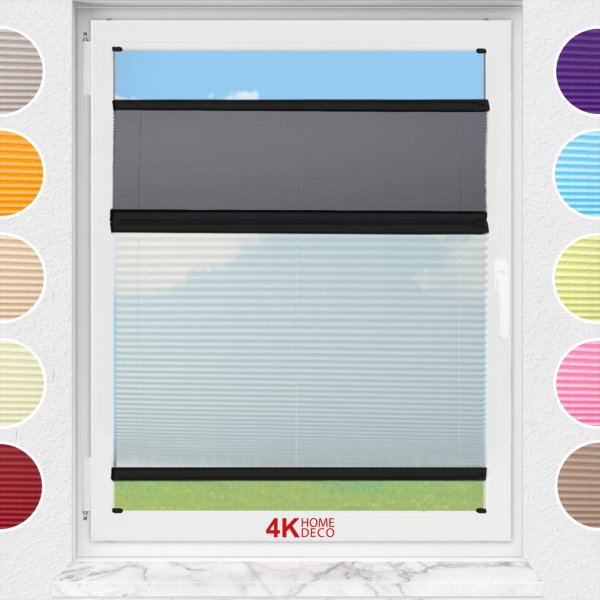 Gece Gündüz Vidalı Plise Perde (Desenli Kumaş) Lotus-Antresit Gri -2421 - Siyah