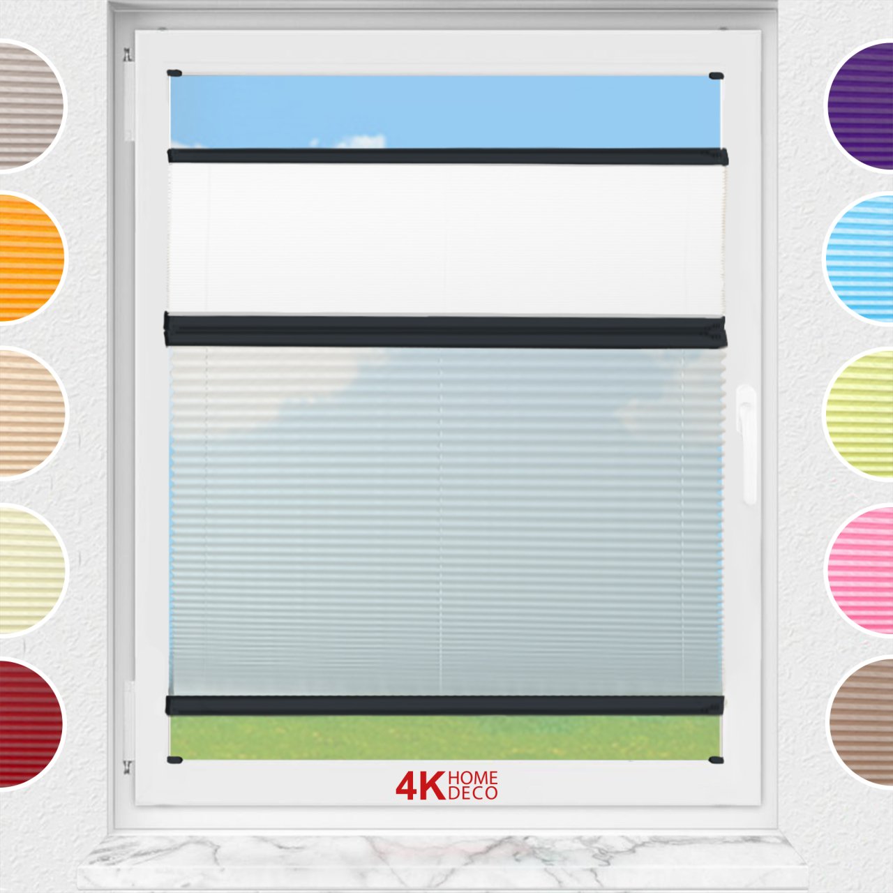 Gece Gündüz Vidalı Plise Perde (Desenli Kumaş) Lotus-Beyaz-01 - Antresit Gri