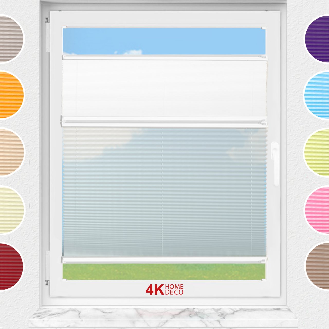 Gece Gündüz Vidalı Plise Perde (Desenli Kumaş) Lotus-Beyaz-01 - Beyaz