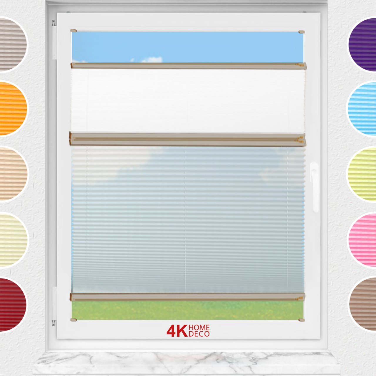 Gece Gündüz Vidalı Plise Perde (Desenli Kumaş) Lotus-Beyaz-01 - Bronz