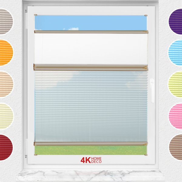 Gece Gündüz Vidalı Plise Perde (Desenli Kumaş) Lotus-Beyaz-01 - Bronz