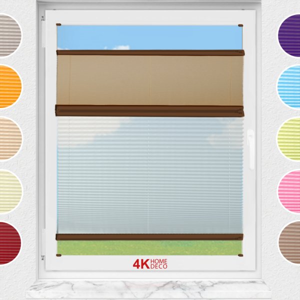 Gece Gündüz Vidalı Plise Perde (Desenli Kumaş) Lotus-Bronz -519 - Kahverengi