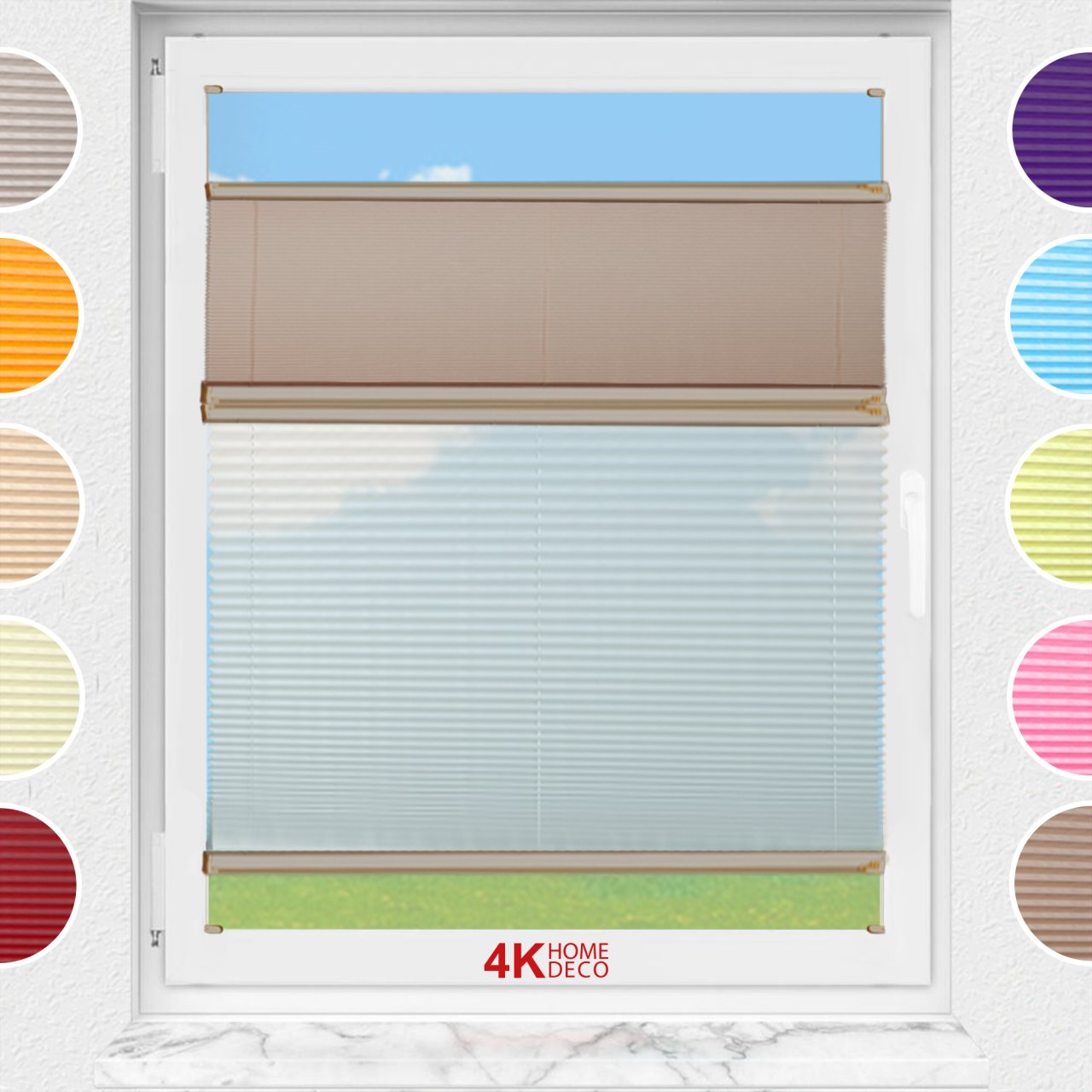 Gece Gündüz Vidalı Plise Perde (Desenli Kumaş) Lotus-Kahverengi -705 - Bronz