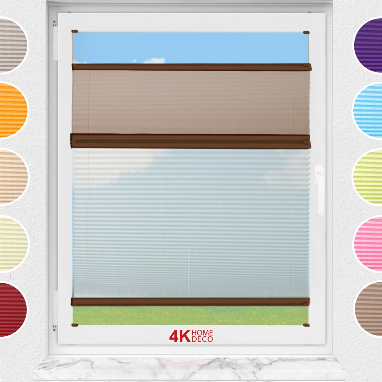 Gece Gündüz Vidalı Plise Perde (Desenli Kumaş) Lotus-Kahverengi -705 - Kahverengi