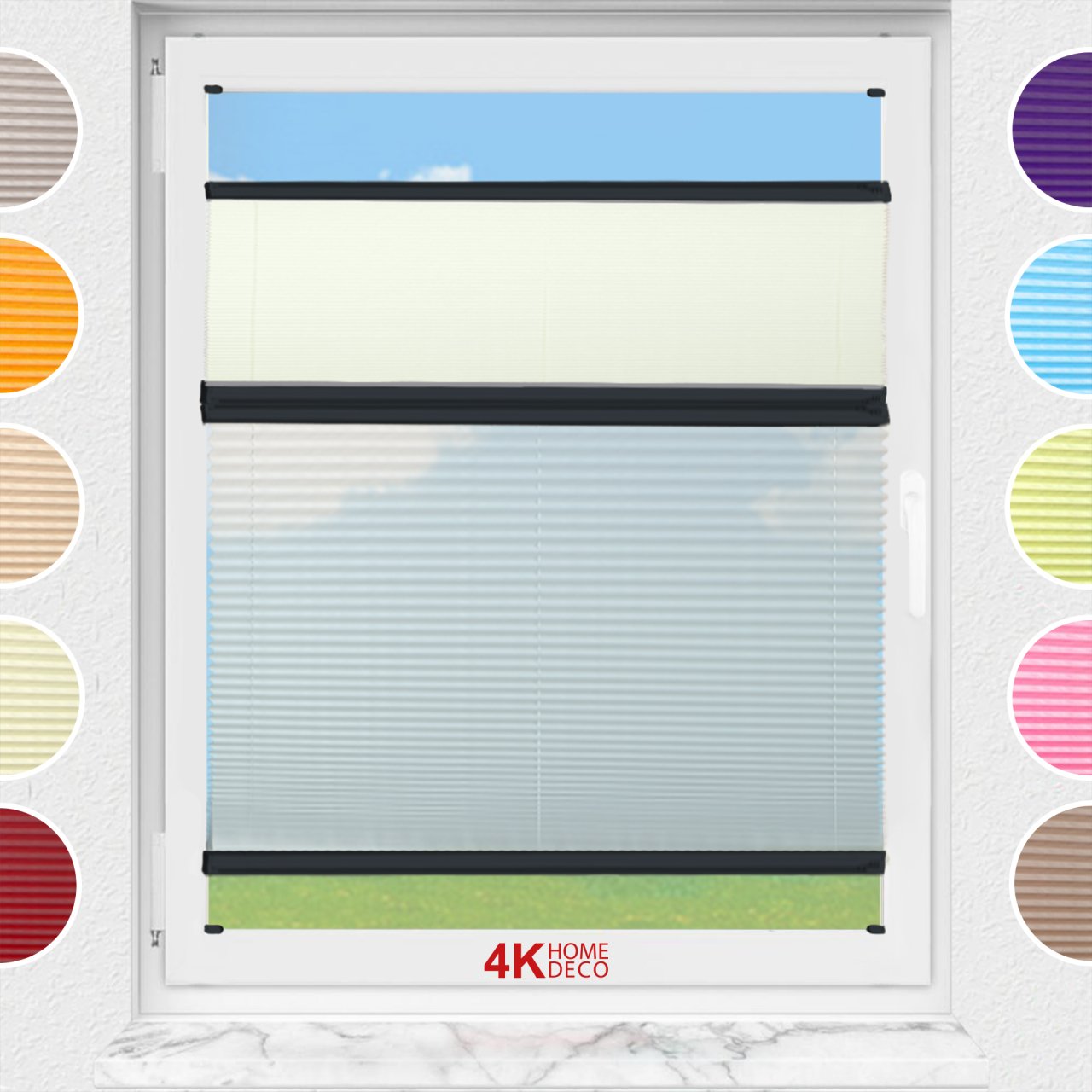 Gece Gündüz Vidalı Plise Perde (Desenli Kumaş) Lotus-Sarı -726 - Antresit Gri