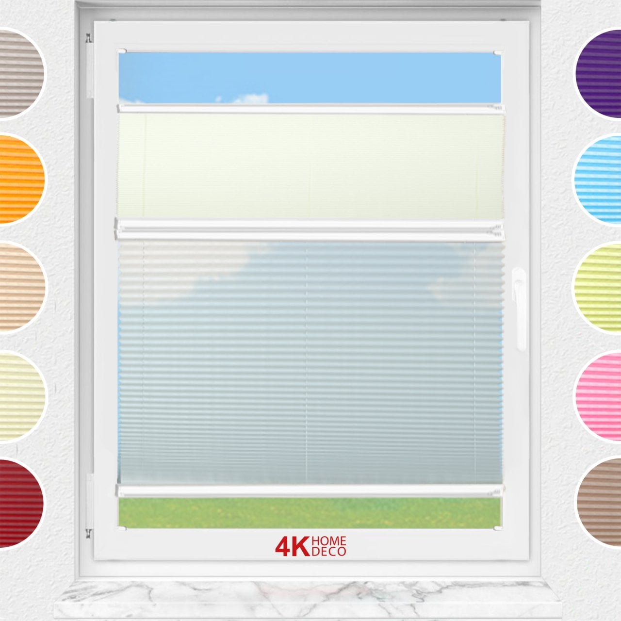 Gece Gündüz Vidalı Plise Perde (Desenli Kumaş) Lotus-Sarı -726 - Beyaz