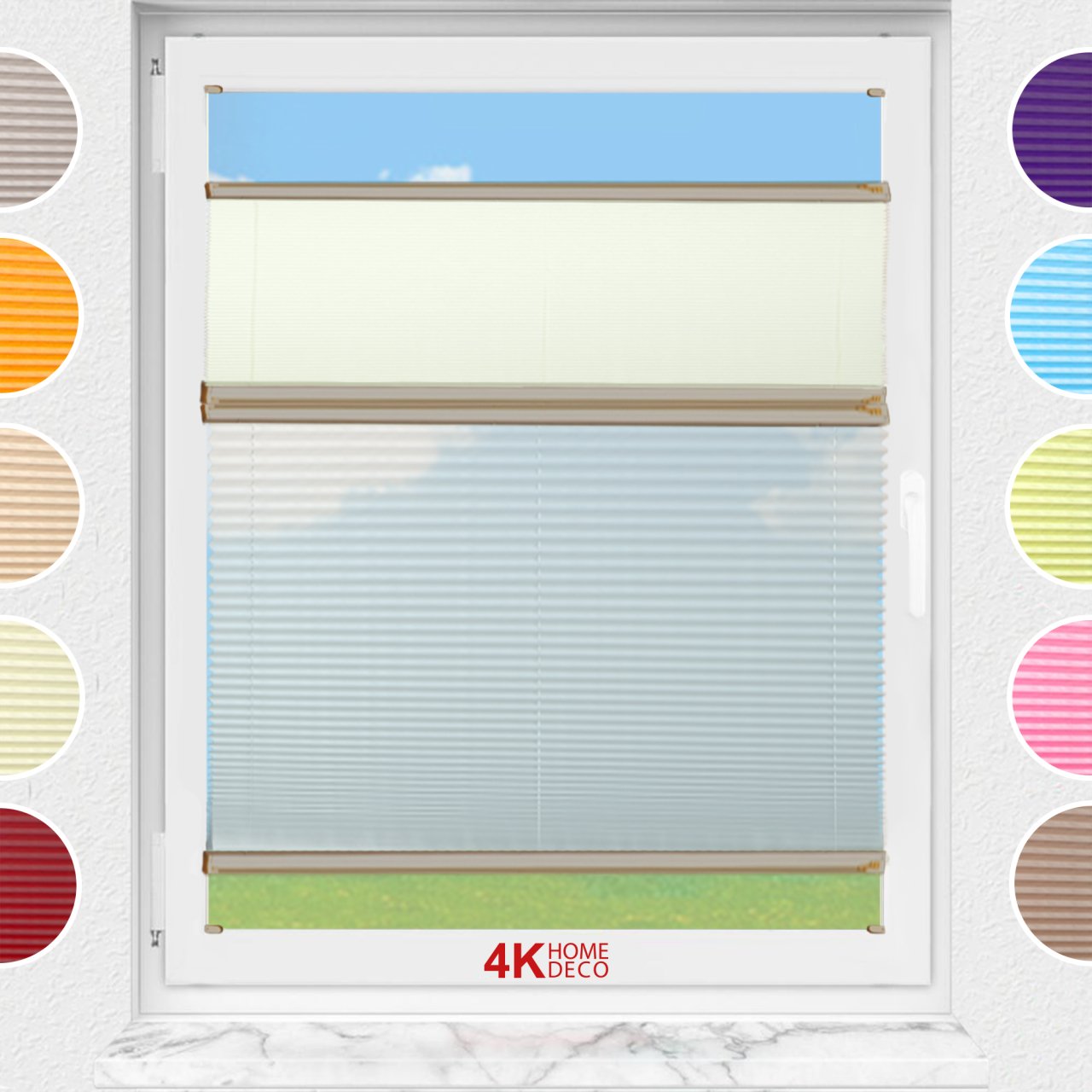 Gece Gündüz Vidalı Plise Perde (Desenli Kumaş) Lotus-Sarı -726 - Bronz