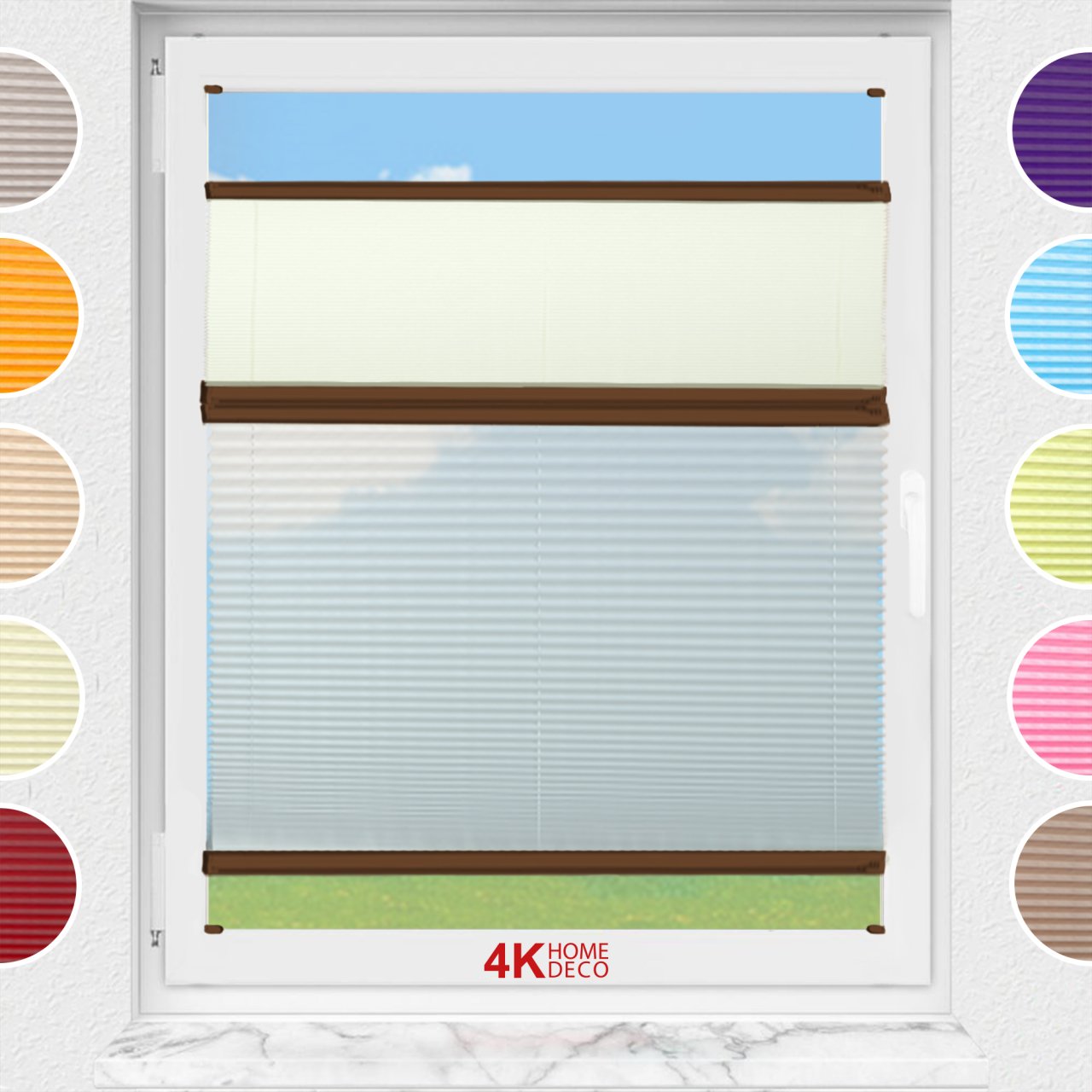 Gece Gündüz Vidalı Plise Perde (Desenli Kumaş) Lotus-Sarı -726 - Kahverengi