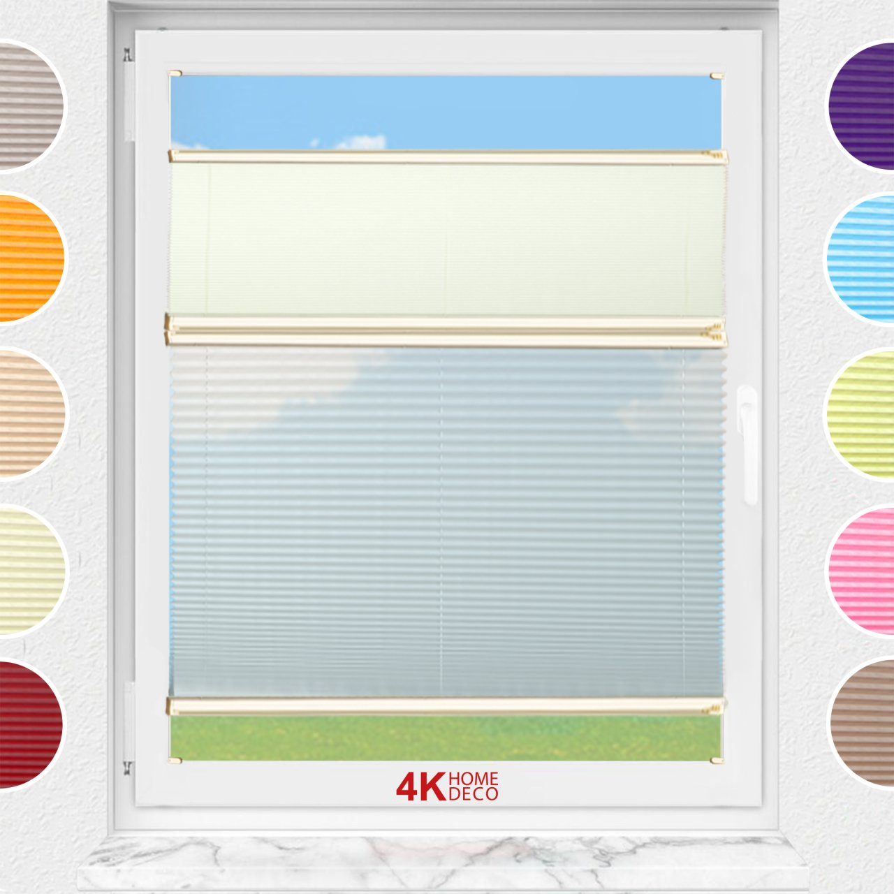 Gece Gündüz Vidalı Plise Perde (Desenli Kumaş) Lotus-Sarı -726 - Krem