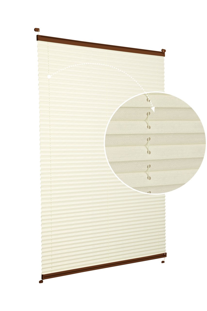 Vidalı Plise Perde (Desenli Kumaş) Abelia-Krem -502 - Kahverengi