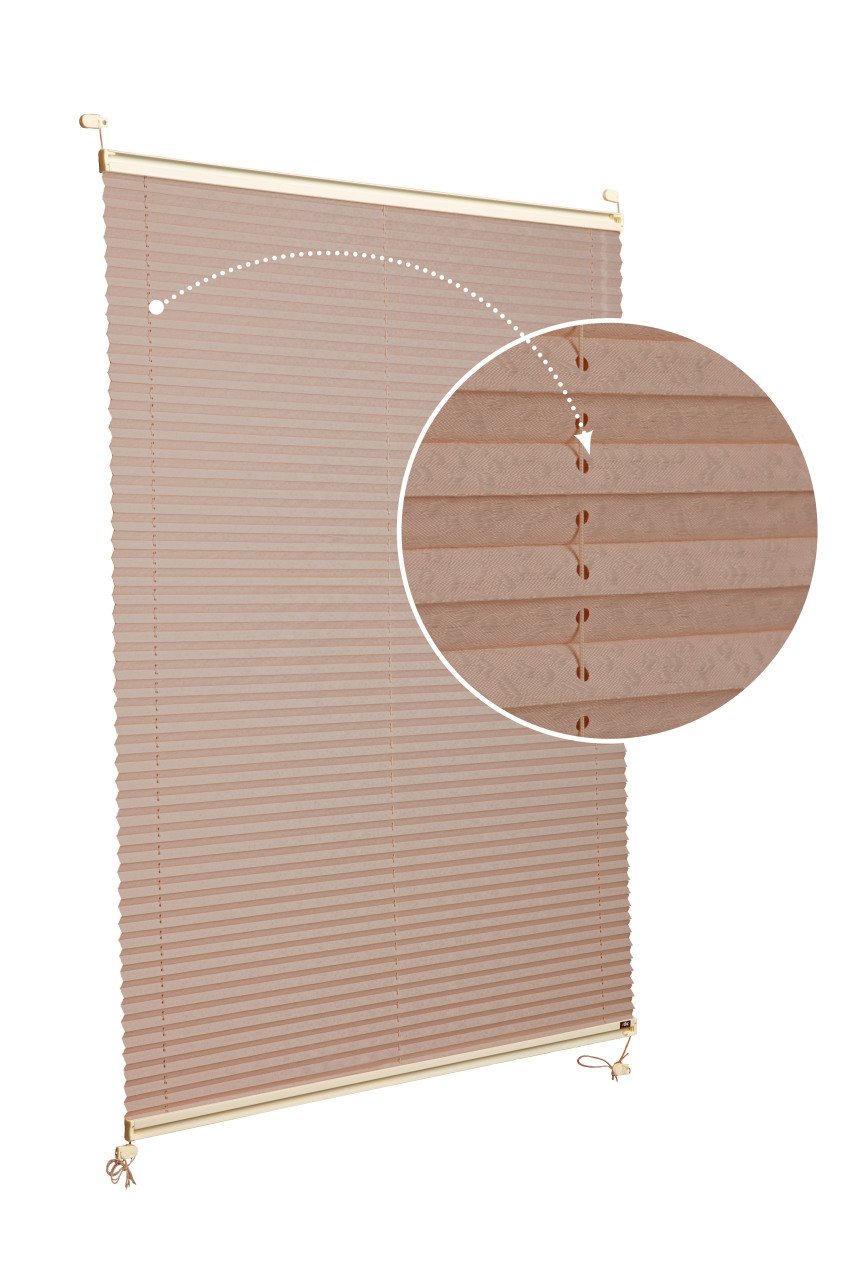 Vidalı Plise Perde (Desenli Kumaş) Lotus-Kahverengi -705 - Krem