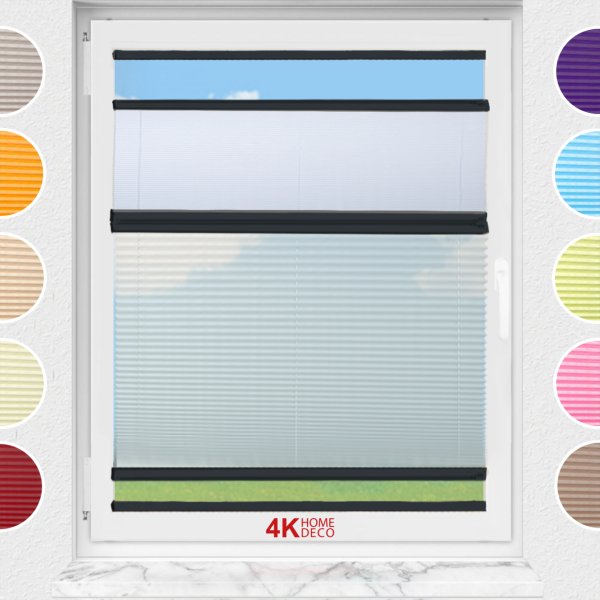 Gece Gündüz Yapıştırmalı Plise Perde (Desenli Kumaş) Abelia-Açık Gri -2255 - Antresit Gri