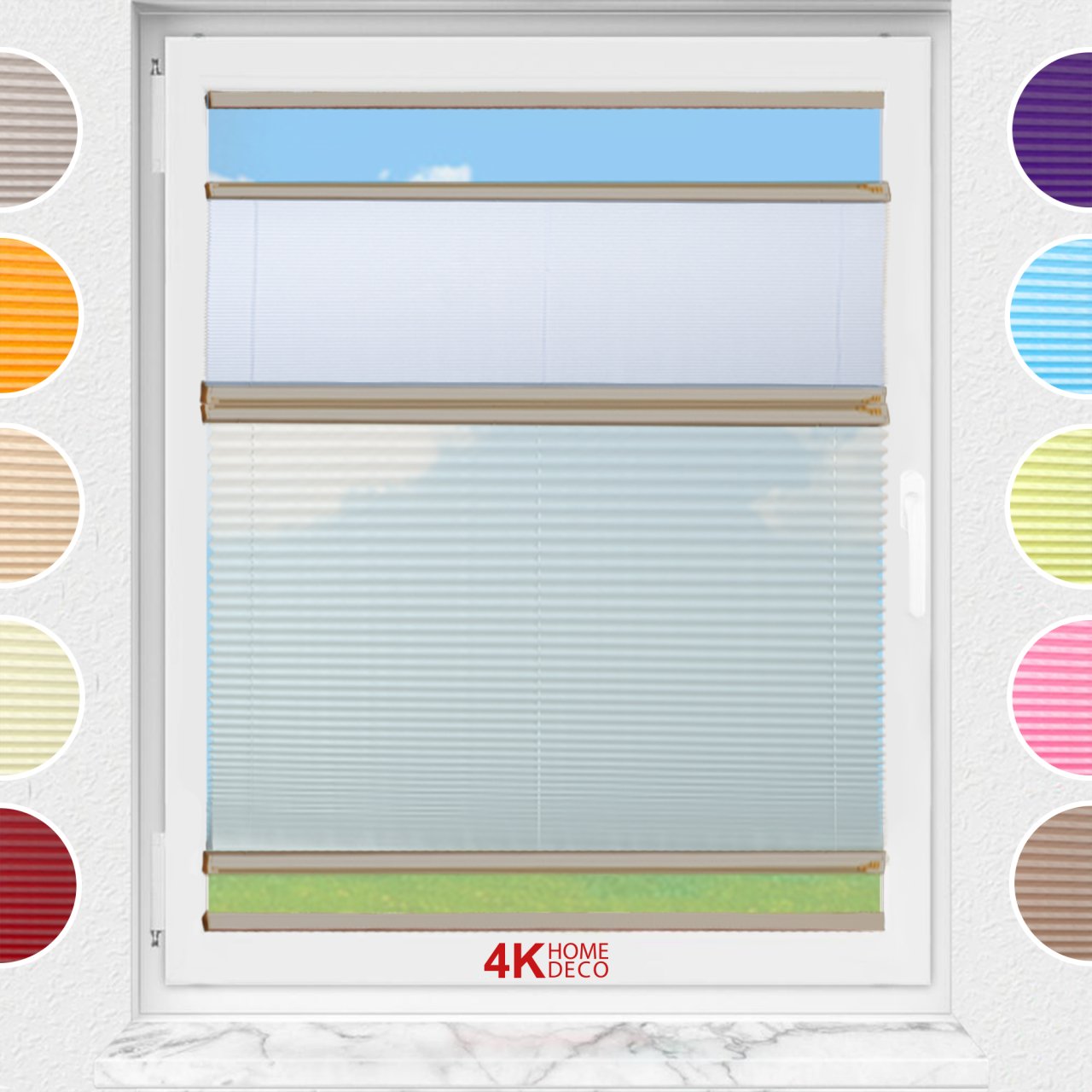 Gece Gündüz Yapıştırmalı Plise Perde (Desenli Kumaş) Abelia-Açık Gri -2255 - Bronz