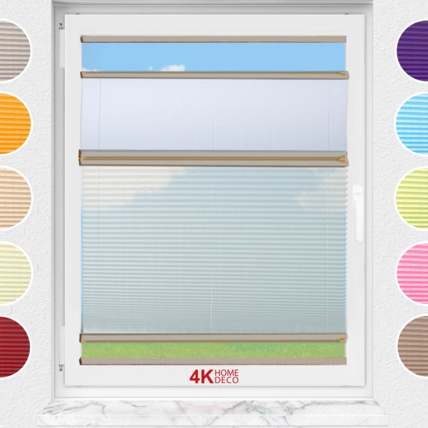 Gece Gündüz Yapıştırmalı Plise Perde (Desenli Kumaş) Abelia-Açık Gri -2255 - Bronz