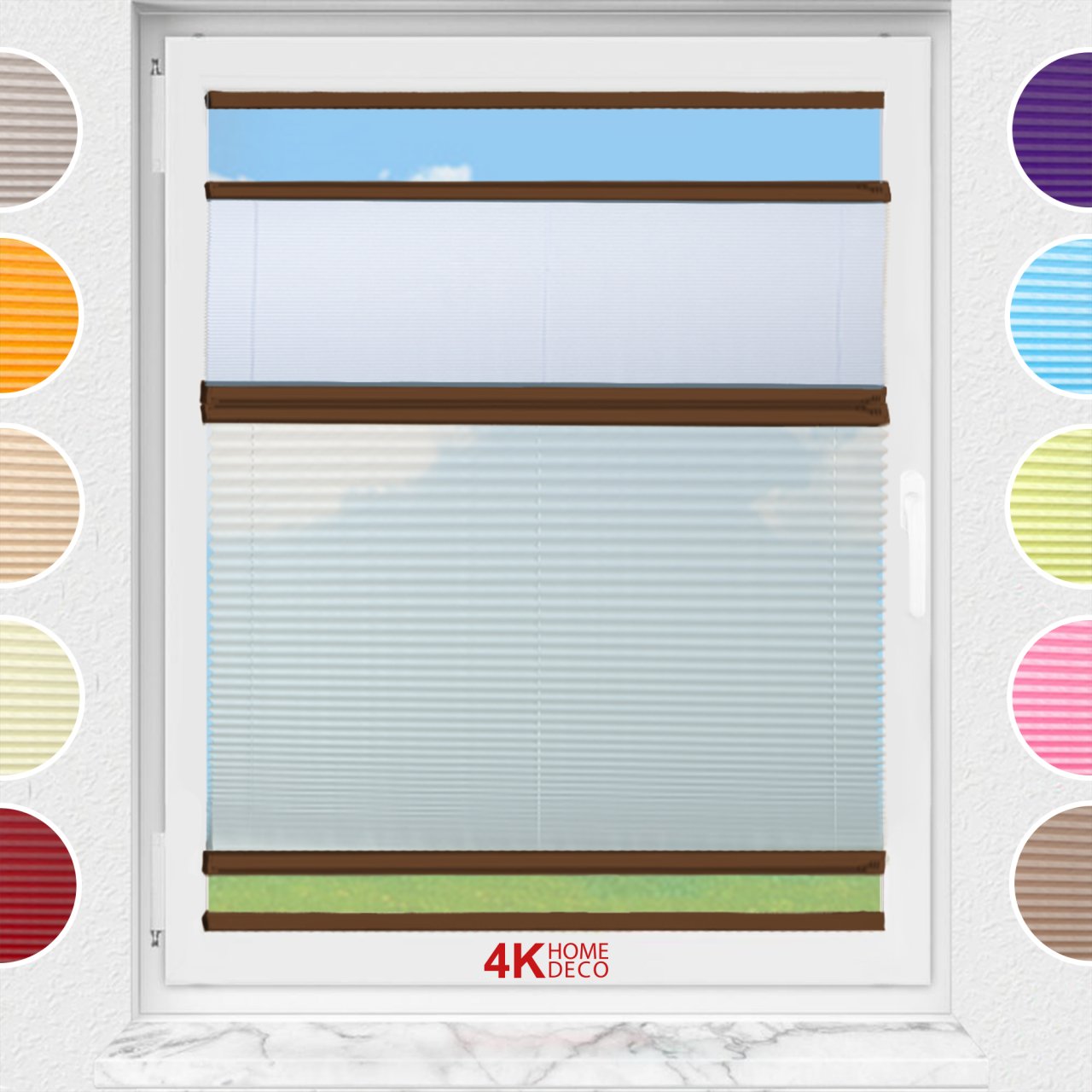 Gece Gündüz Yapıştırmalı Plise Perde (Desenli Kumaş) Abelia-Açık Gri -2255 - Kahverengi