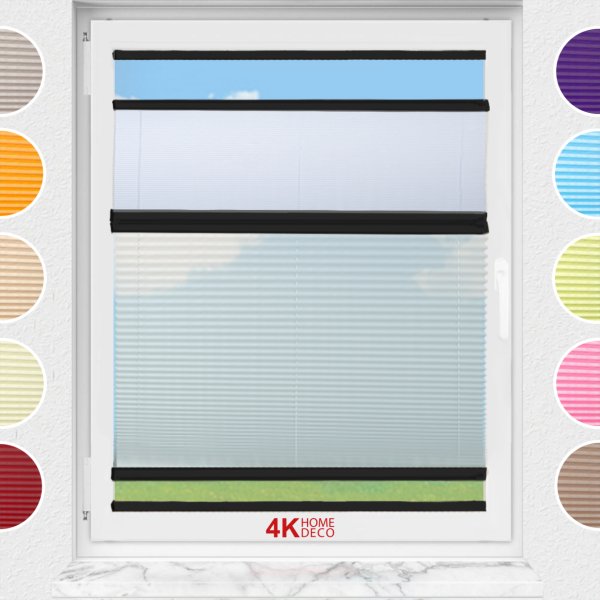 Gece Gündüz Yapıştırmalı Plise Perde (Desenli Kumaş) Abelia-Açık Gri -2255 - Siyah