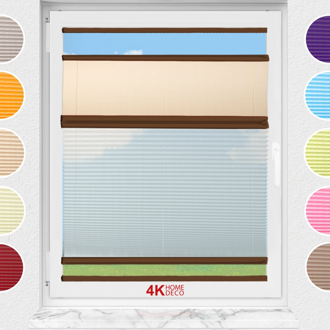 Gece Gündüz Yapıştırmalı Plise Perde (Desenli Kumaş) Abelia-Bej -69 - Kahverengi