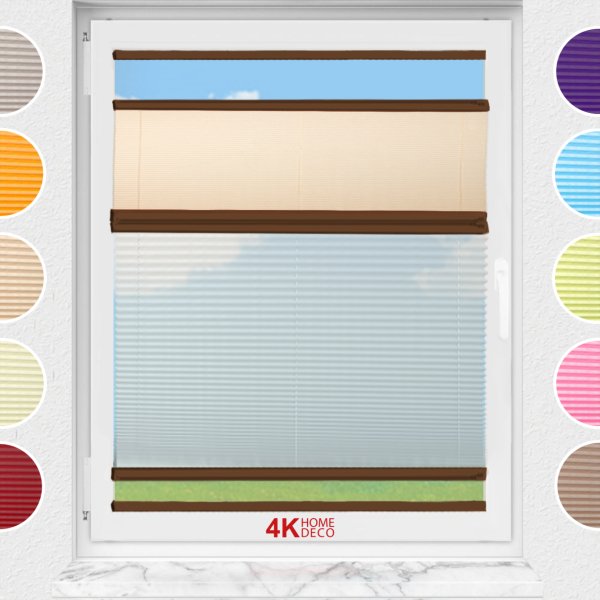 Gece Gündüz Yapıştırmalı Plise Perde (Desenli Kumaş) Abelia-Bej -69 - Kahverengi