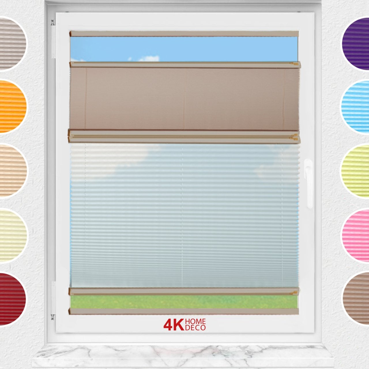 Gece Gündüz Yapıştırmalı Plise Perde (Desenli Kumaş) Abelia-Kahverengi -705 - Bronz