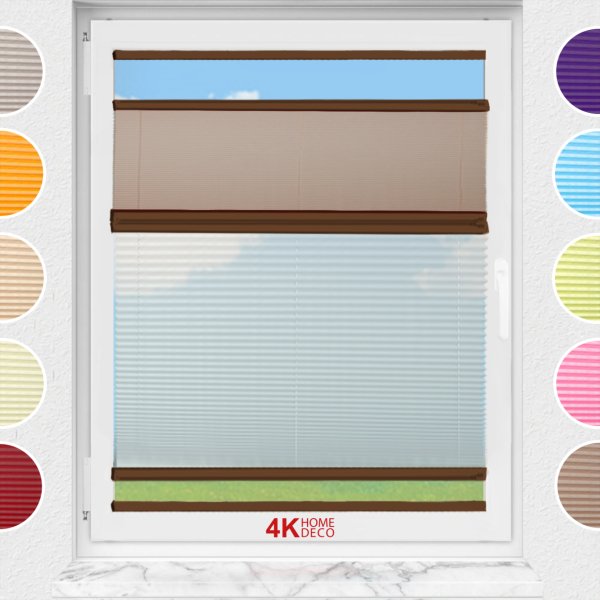 Gece Gündüz Yapıştırmalı Plise Perde (Desenli Kumaş) Abelia-Kahverengi -705 - Kahverengi