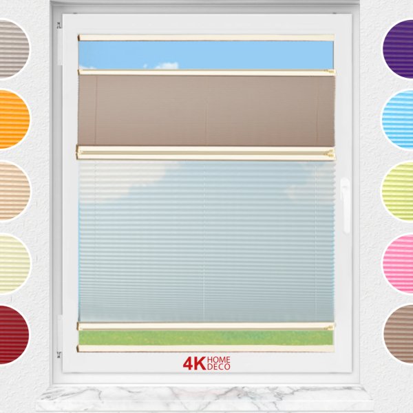 Gece Gündüz Yapıştırmalı Plise Perde (Desenli Kumaş) Abelia-Kahverengi -705 - Krem