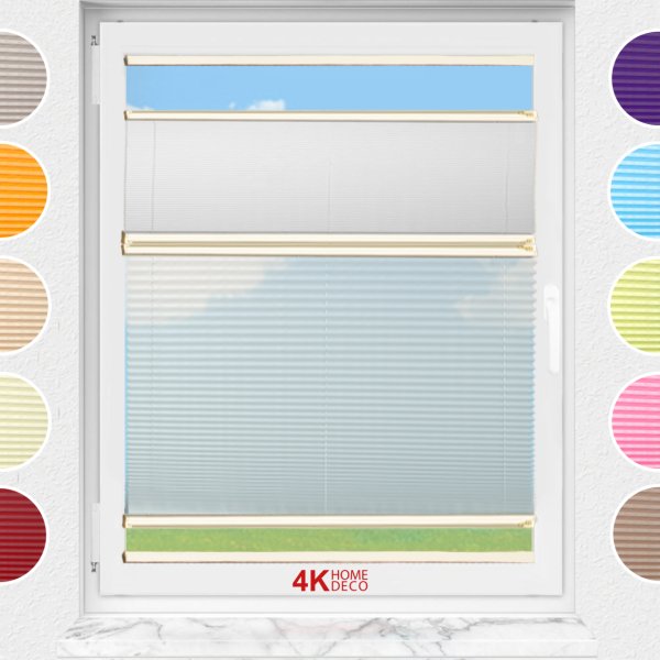 Gece Gündüz Yapıştırmalı Plise Perde (Desenli Kumaş) Lotus-A.Gri 3077 - Krem