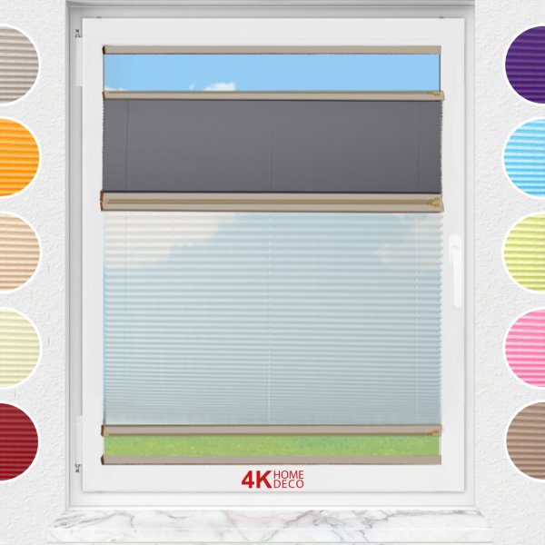 Gece Gündüz Yapıştırmalı Plise Perde (Desenli Kumaş) Lotus-Antresit Gri -2421 - Bronz