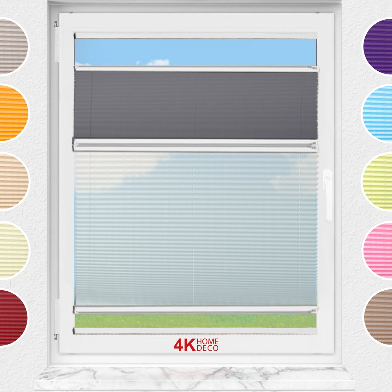 Gece Gündüz Yapıştırmalı Plise Perde (Desenli Kumaş) Lotus-Antresit Gri -2421 - Kahverengi