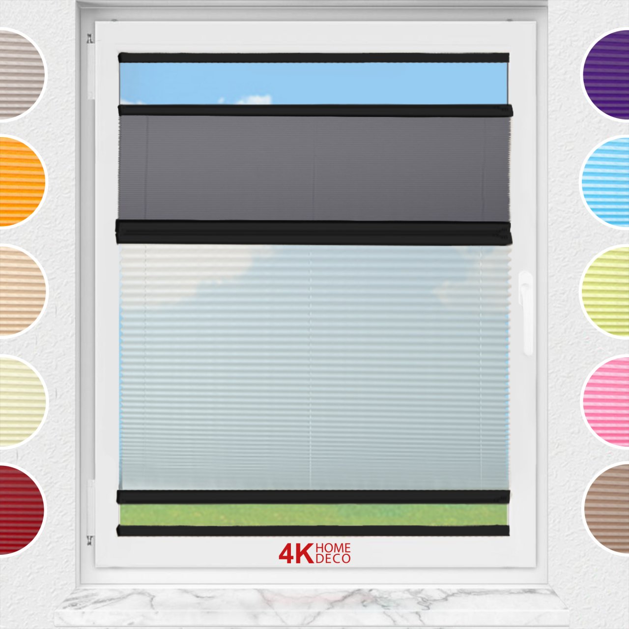 Gece Gündüz Yapıştırmalı Plise Perde (Desenli Kumaş) Lotus-Antresit Gri -2421 - Siyah