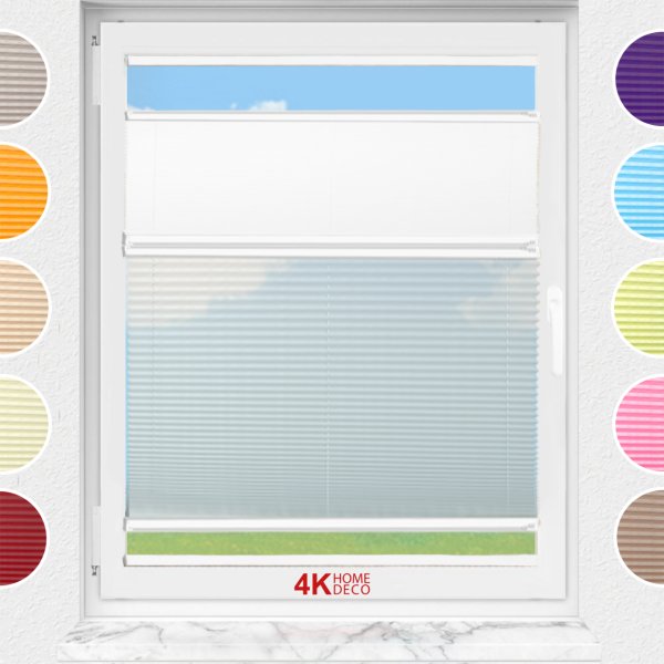 Gece Gündüz Yapıştırmalı Plise Perde (Desenli Kumaş) Lotus-Beyaz-01 - Beyaz