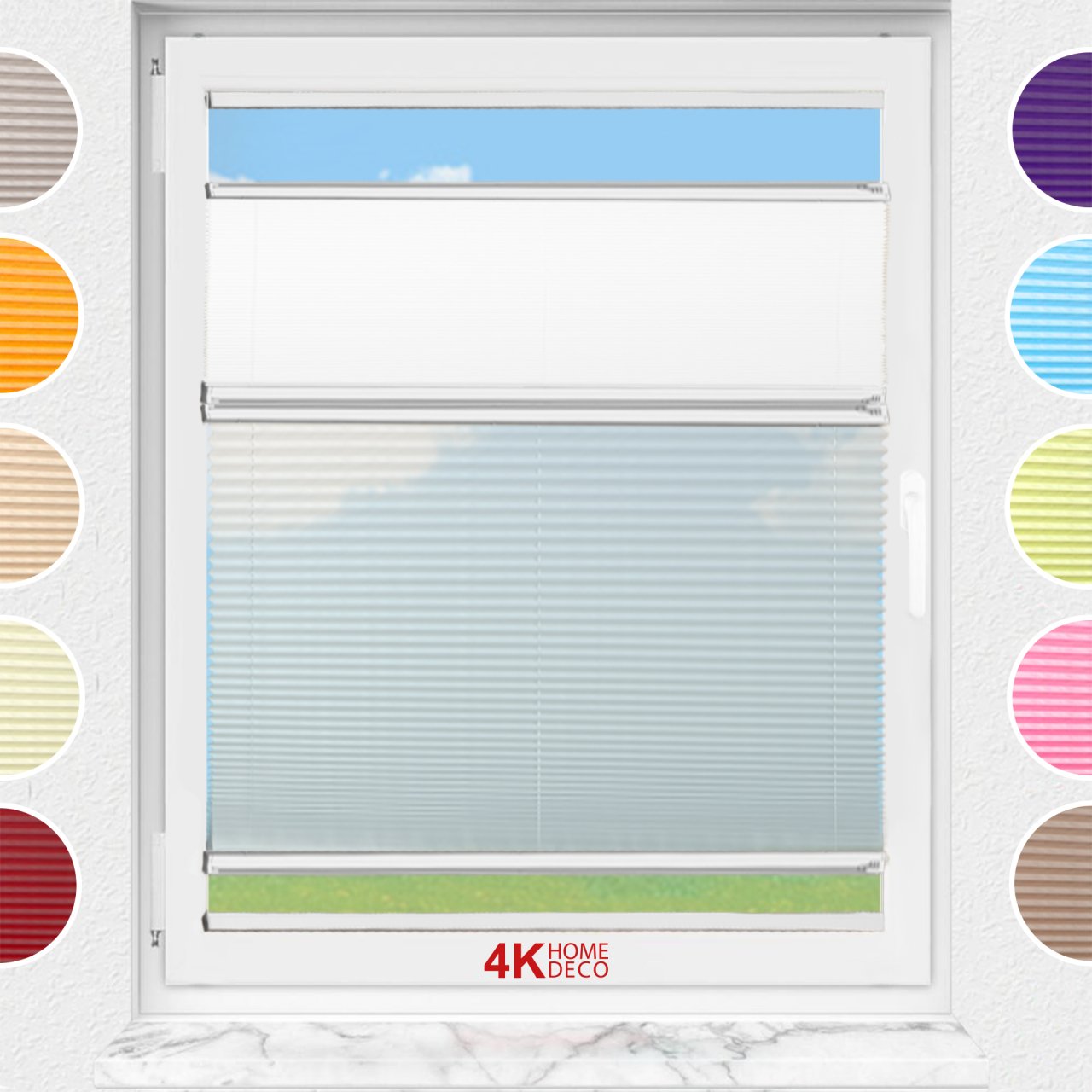 Gece Gündüz Yapıştırmalı Plise Perde (Desenli Kumaş) Lotus-Beyaz-01 - Gümüş Gri