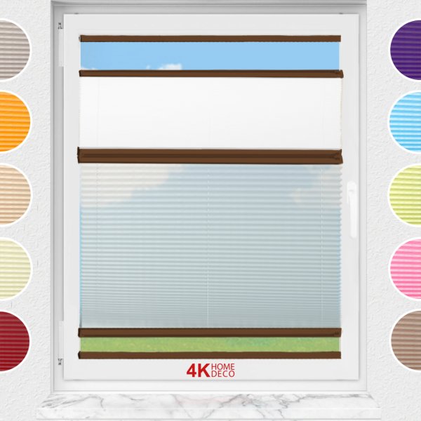 Gece Gündüz Yapıştırmalı Plise Perde (Desenli Kumaş) Lotus-Beyaz-01 - Kahverengi