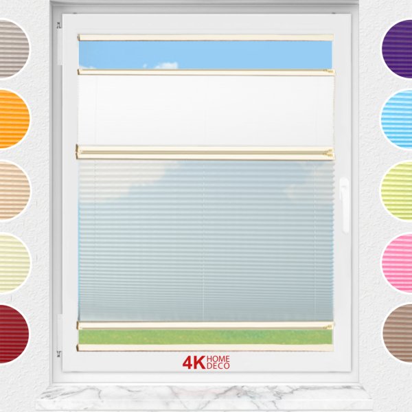 Gece Gündüz Yapıştırmalı Plise Perde (Desenli Kumaş) Lotus-Beyaz-01 - Krem