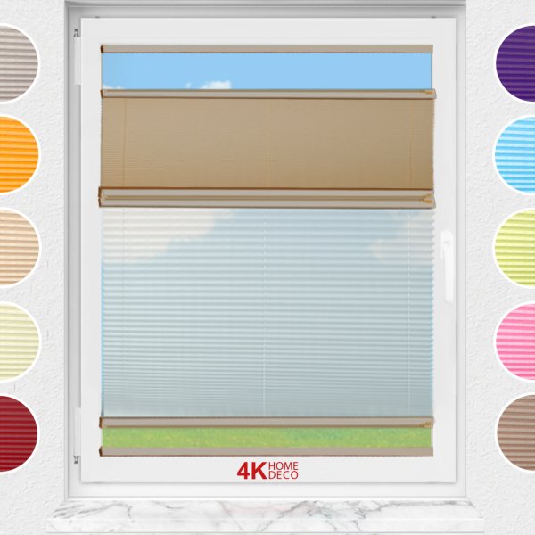 Gece Gündüz Yapıştırmalı Plise Perde (Desenli Kumaş) Lotus-Bronz -519 - Bronz