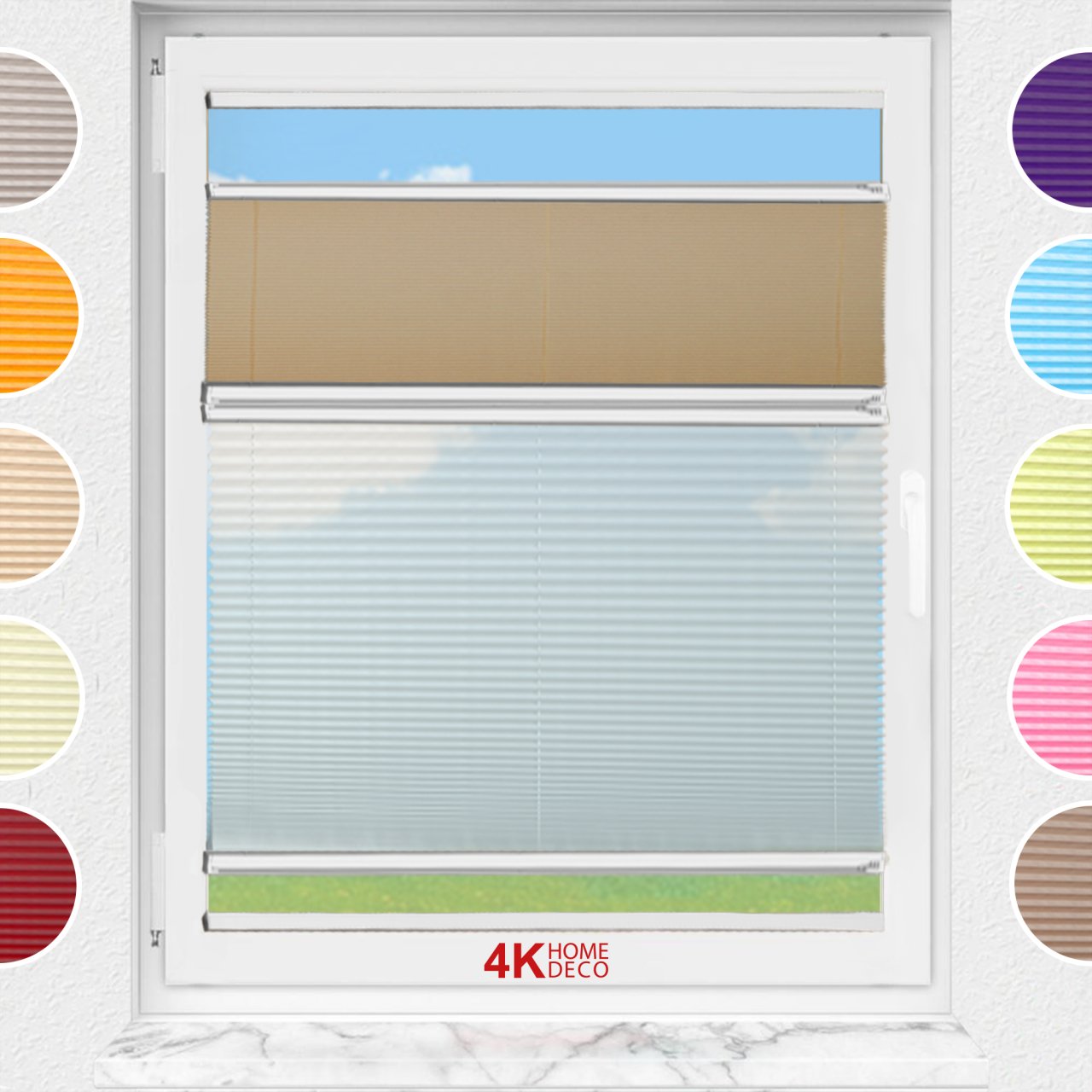 Gece Gündüz Yapıştırmalı Plise Perde (Desenli Kumaş) Lotus-Bronz -519 - Gümüş Gri