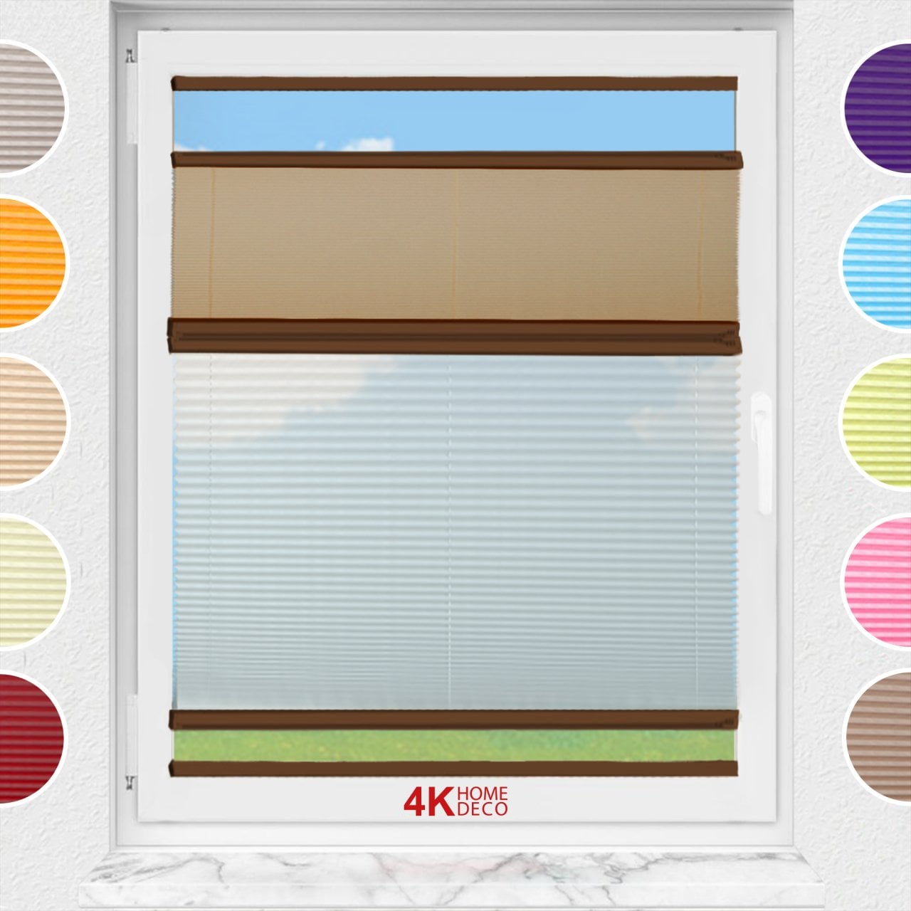 Gece Gündüz Yapıştırmalı Plise Perde (Desenli Kumaş) Lotus-Bronz -519 - Kahverengi