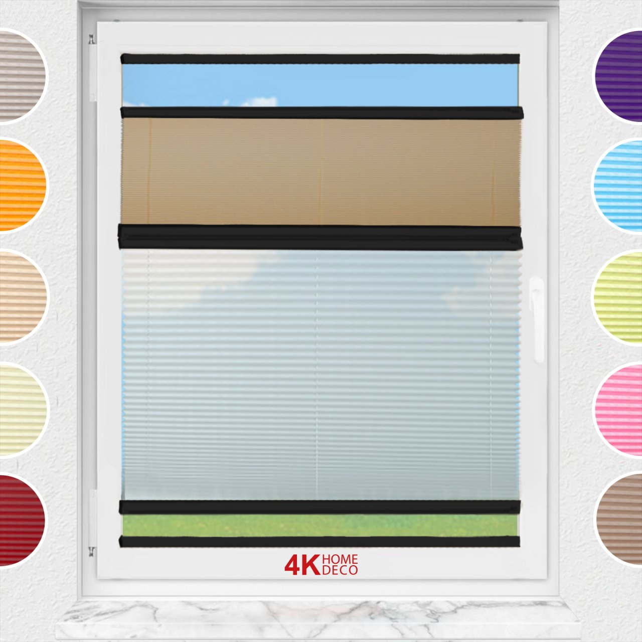 Gece Gündüz Yapıştırmalı Plise Perde (Desenli Kumaş) Lotus-Bronz -519 - Siyah