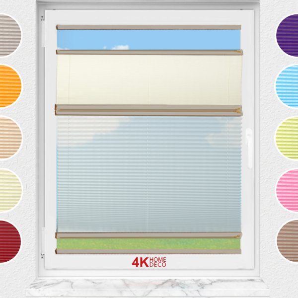 Gece Gündüz Yapıştırmalı Plise Perde (Desenli Kumaş) Lotus-Krem -502 - Bronz