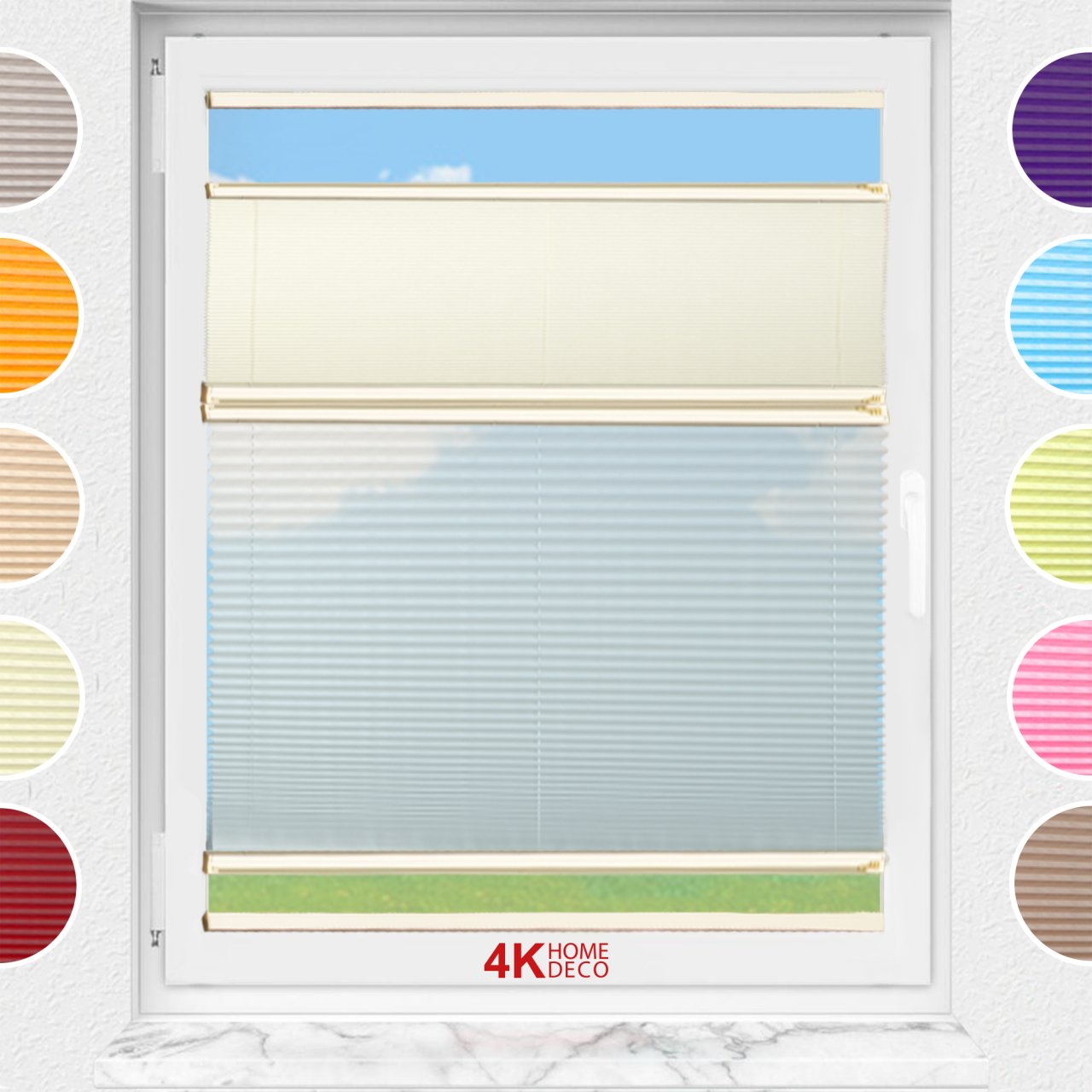 Gece Gündüz Yapıştırmalı Plise Perde (Desenli Kumaş) Lotus-Krem -502 - Krem