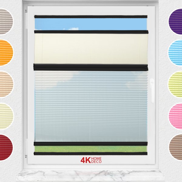 Gece Gündüz Yapıştırmalı Plise Perde (Desenli Kumaş) Lotus-Krem -502 - Siyah