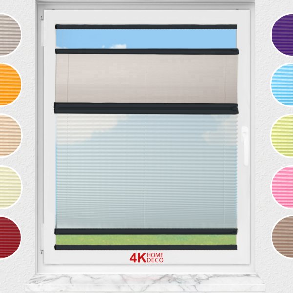 Gece Gündüz Yapıştırmalı Plise Perde (Desenli Kumaş) Lotus-Kül Gri -3078 - Antresit Gri